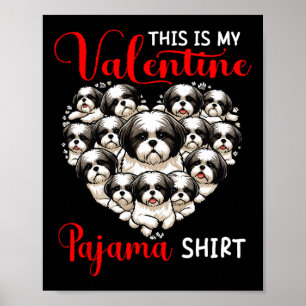 Valentine Pyjamas-Shirt Grupp Shih Tzus I Hjärta F Poster