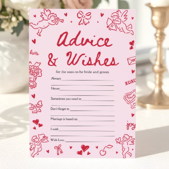Valentine Råd och Önskningar Bröllopsduschspel Inbjudningar (Valentine Advice and Wishes Bridal Shower Game)