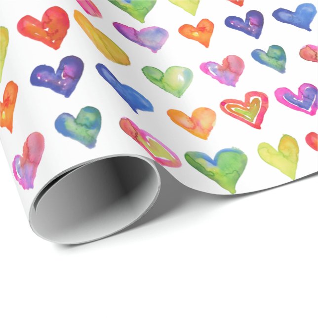 Valentine Rainbow Hearts Wrapping Papper Presentpapper (Rullad Hörn)