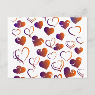 Valentine Red and Lila Heart Mönster Vykort