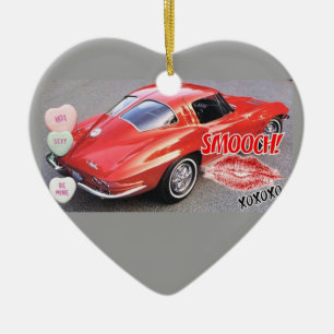 Valentine Red Corvette Split Window Classic Julgransprydnad Keramik