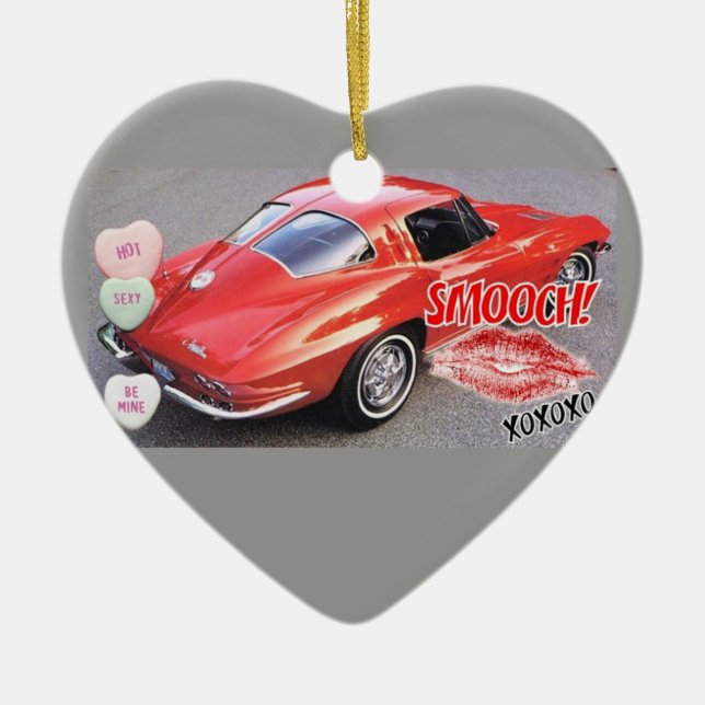 Valentine Red Corvette Split Window Classic Julgransprydnad Keramik (Framsidan)