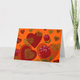 Valentine Red Guld hjärta på fluorescerande orange Helgkort