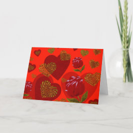Valentine Red Guld hjärta ro på fluorescerande röt Helgkort