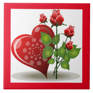 VALENTINE RED HEART AND RÖD ROS CERAMIC TILE KAKELPLATTA