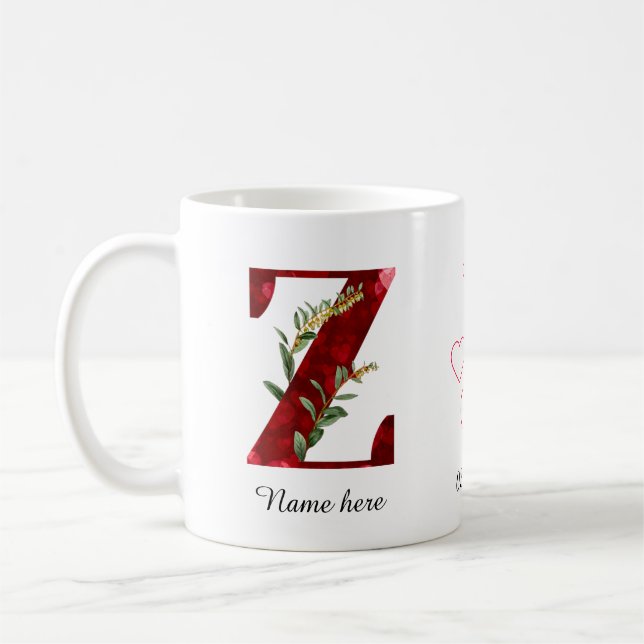 Valentine Red Heart Floral Letter Z Initial Mug Kaffemugg (Vänster)