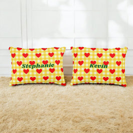 Valentine Red Heart Gult Gingham Couple Gift Prydnadskudde