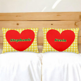 Valentine Red Heart Gult Gingham Couple Gift Prydnadskudde