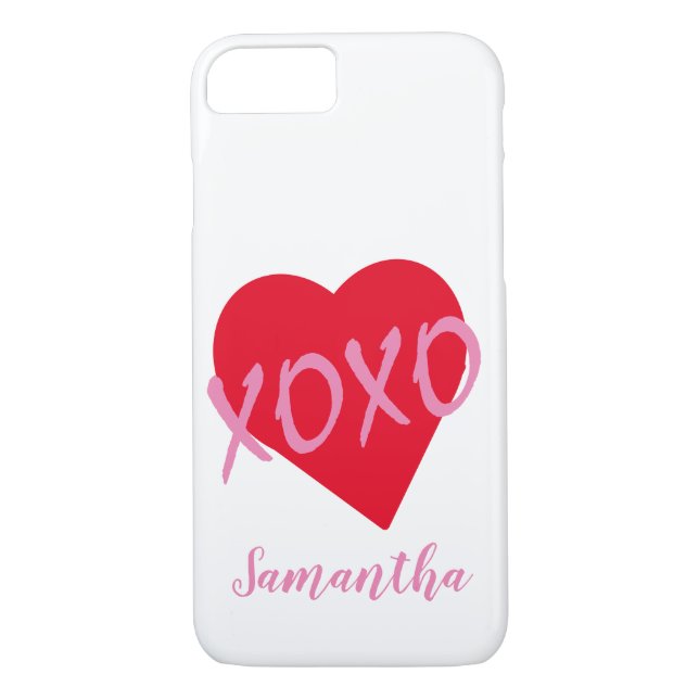 Valentine Red Heart Rosa XOXO Simple Cute Case-Mate iPhone Skal (Baksida)