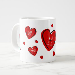 Valentine Red Hearts Cute Customize Couppes White Jumbo Mugg