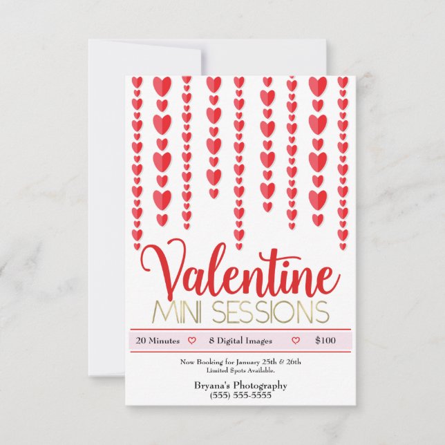 Valentine Red Hearts Mini Sessions Fotografering  Inbjudningar (Framsida)