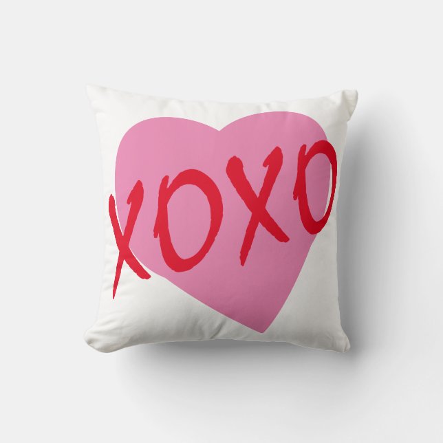 Valentine Red Hugs Kisses XOXO Rosa Heart White Kudde (Framsida)