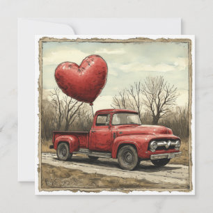 Valentine Red Lastbil: Heartfilt Expedition Julkort
