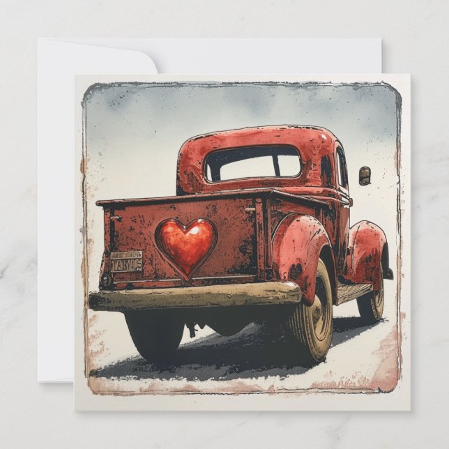 Valentine Red Lastbil: Kärlek Driven Julkort (Framsida)