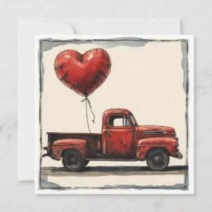 Valentine Red Lastbil: Kärlek Driven Julkort