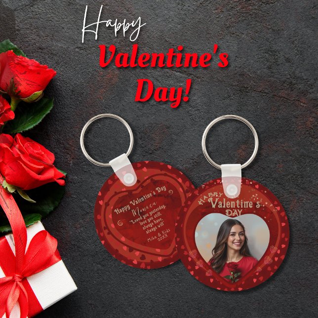 Valentine Red ornamental Photo Keychain Nyckelring (Valentine Red ornamental Photo Keychain)