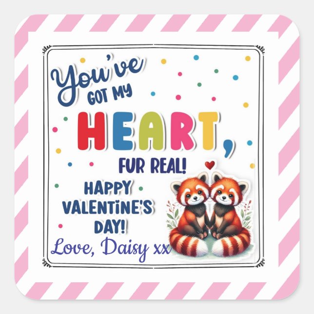 Valentine Red panda Fyrkantigt Klistermärke (Framsida)