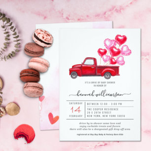 Valentine Red Truck Drive-By Baby Shower Inbjudningar