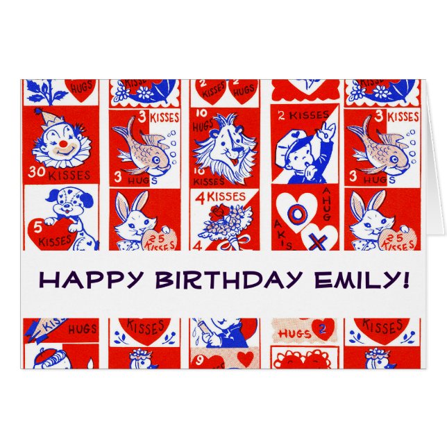 Valentine Retro Kärlek Hugs Cute Mönster Hälsningskort (Framsidan Horizontal)