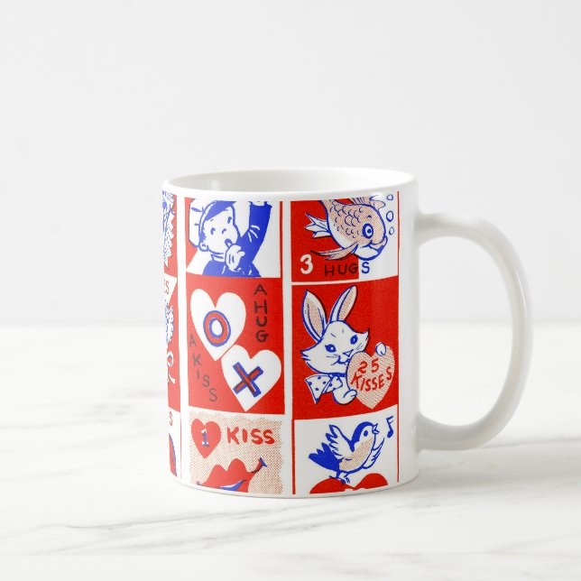Valentine Retro Kärlek Hugs Cute Mönster Kaffemugg (Höger)