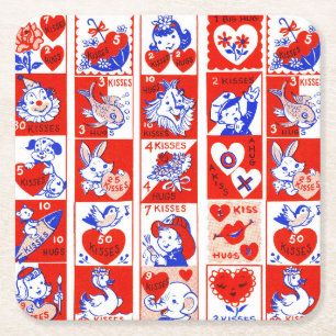 Valentine Retro Kärlek Hugs Cute Mönster Underlägg Papper Kvadrat