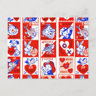 Valentine Retro Kärlek Hugs Cute Mönster Vykort