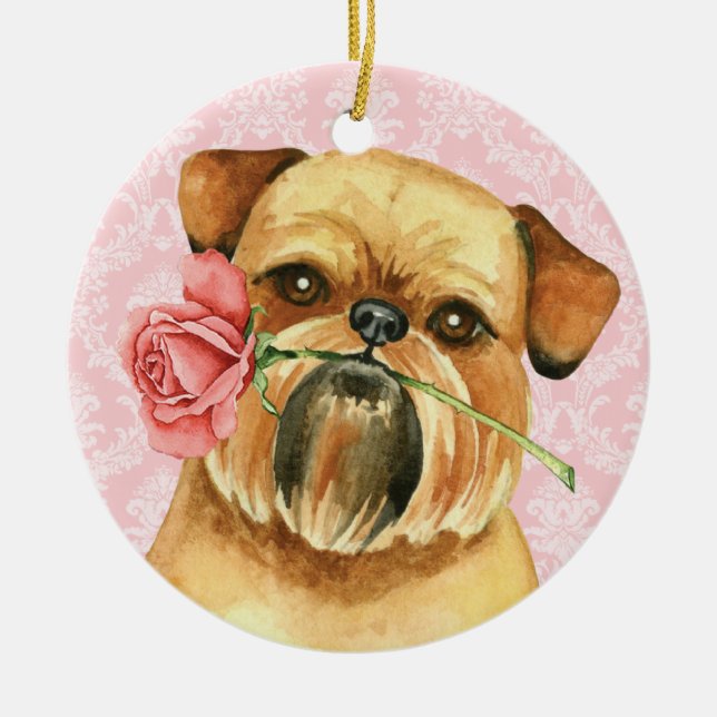 Valentine Ro Brussels Griffon Julgransprydnad Keramik (Framsidan)