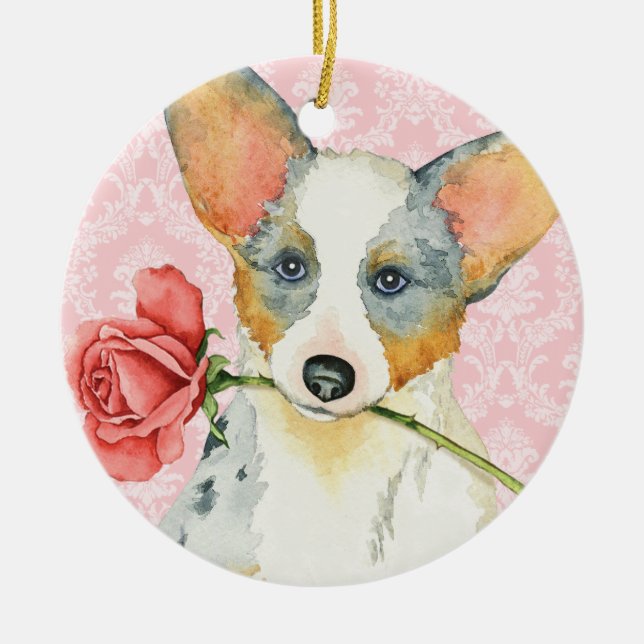 Valentine Ro Cardigan Welsh Corgi Julgransprydnad Keramik (Framsidan)