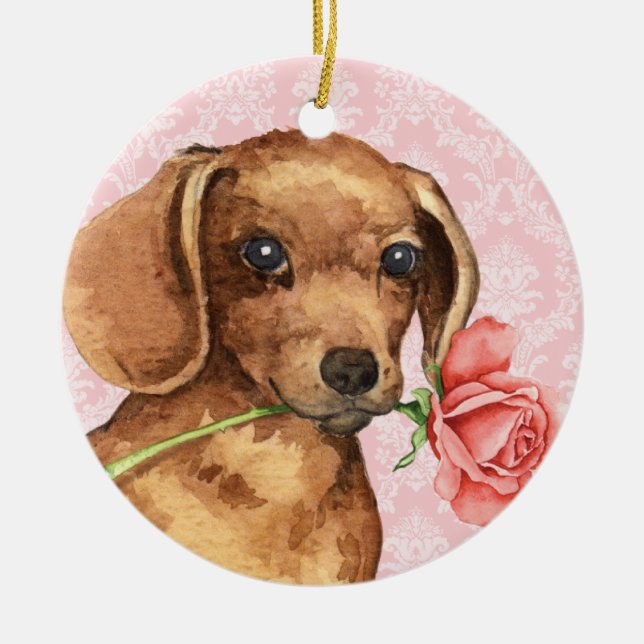 Valentine Ro Dachshund Julgransprydnad Keramik (Framsidan)