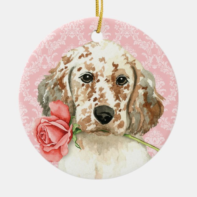 Valentine Ro English Setter Julgransprydnad Keramik (Framsidan)