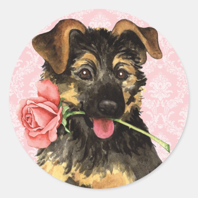 Valentine Ro GSD Runt Klistermärke (Framsida)