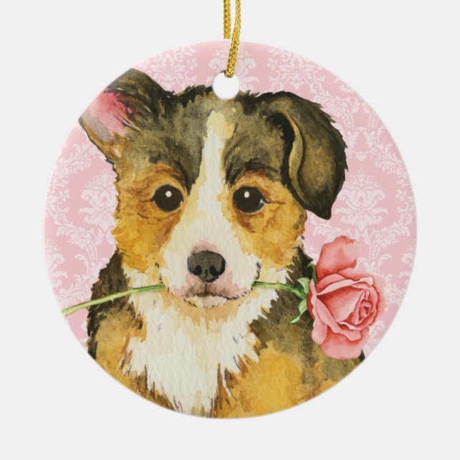 Valentine Ro Pembroke Welsh Corgi Julgransprydnad Keramik (Framsidan)