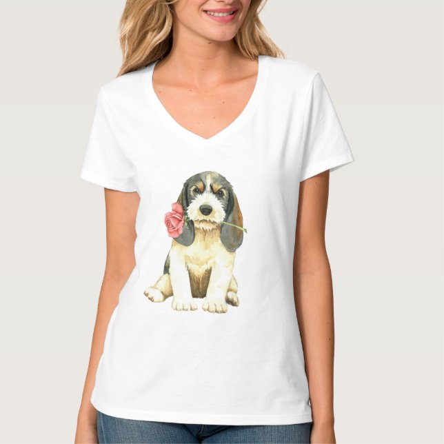 Valentine Ro Petit Basset Griffon Vendeen T Shirt (Framsida)