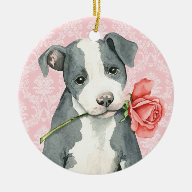 Valentine Ro Pit Bull Julgransprydnad Keramik (Framsidan)