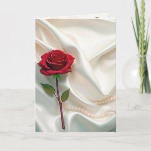 Valentine Röd ros med pärlor Kort