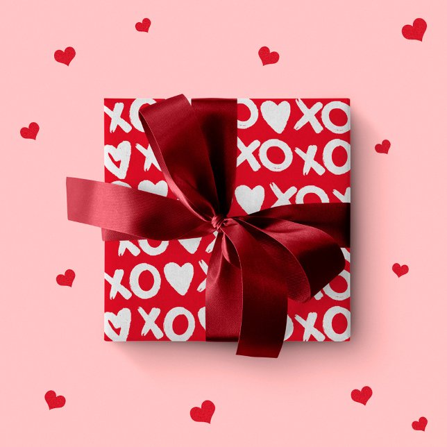 Valentine röd vit xo hjärtan kärlek mönster presentpapper (Skapare uppladdad)