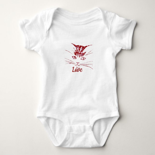 Valentine röda KÄRLEK katt ansikte T Shirt (Framsida)