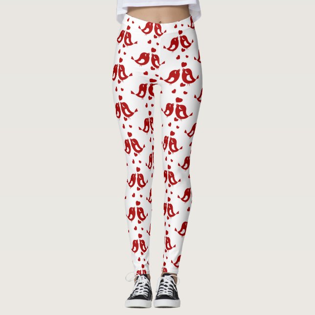 Valentine Romantic Love birds Sweeping Hearts Leggings (Framsida)