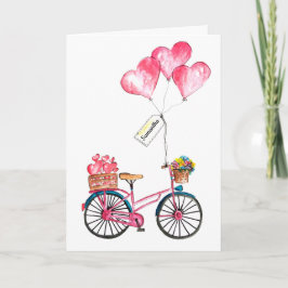 Valentine Rosa Blue Bike Balloon Heart Kärlek Namn Helgkort