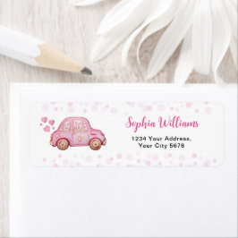 Valentine Rosa Car Baby Shower Returadress Etikett