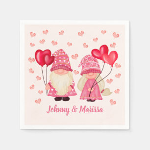 Valentine Rosa Gnome Red Hearts Couple Namn Pappersservett