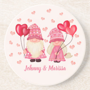 Valentine Rosa Gnome Red Hearts par Namn Underlägg