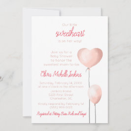 Valentine Rosa Heart Balloon Baby Shower Inbjudningar