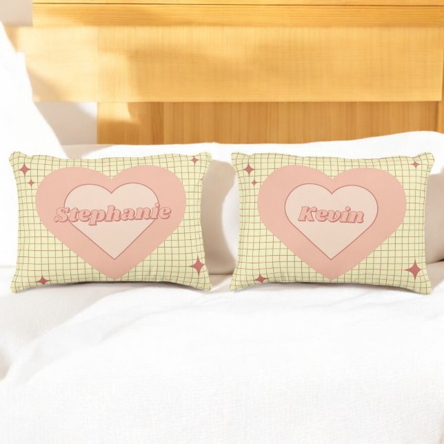 Valentine Rosa Heart Cream Checkded lite gift Prydnadskudde (Skapare uppladdad)