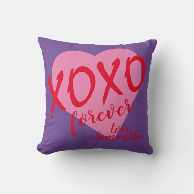 Valentine Rosa Heart Red Hugs Kisses XOXO Forever Kudde (Framsida)