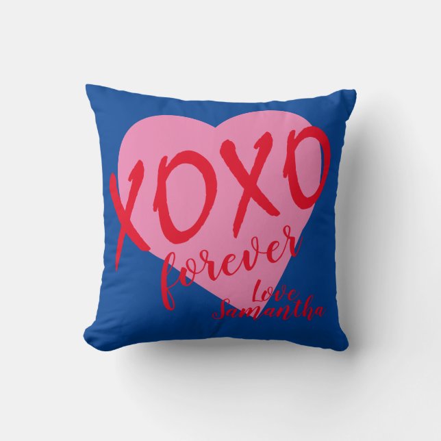 Valentine Rosa Heart Red Hugs Kisses XOXO Forever Kudde (Framsida)