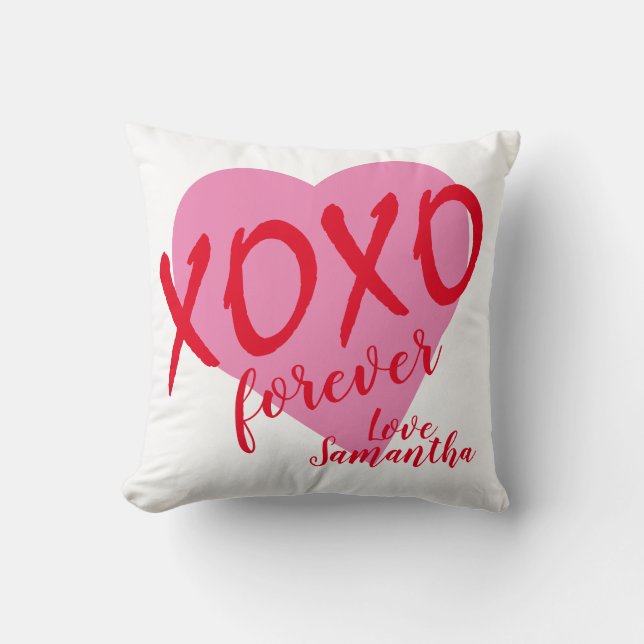 Valentine Rosa Heart Red Hugs Kisses XOXO Forever Kudde (Framsida)