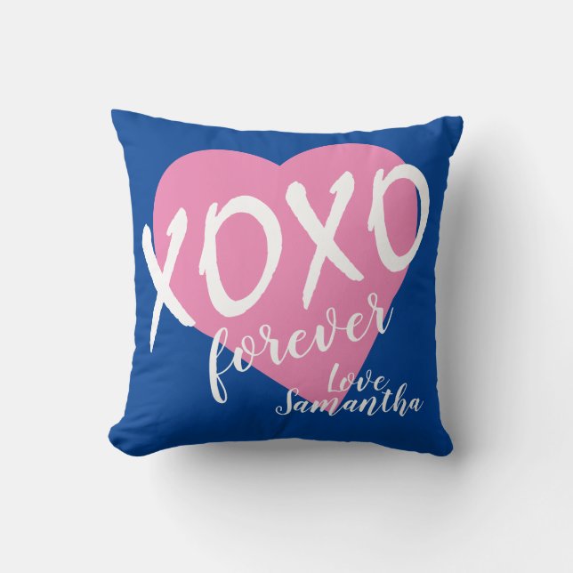 Valentine Rosa Heart XOXO Forever Blue Kudde (Framsida)
