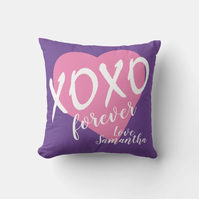 Valentine Rosa Heart XOXO Forever Lila Kudde (Framsida)
