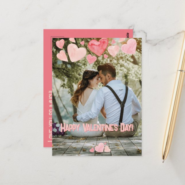 Valentine Rosa Hearths overlay Add Your Own Photo Vykort (Fram/Back In Situ)